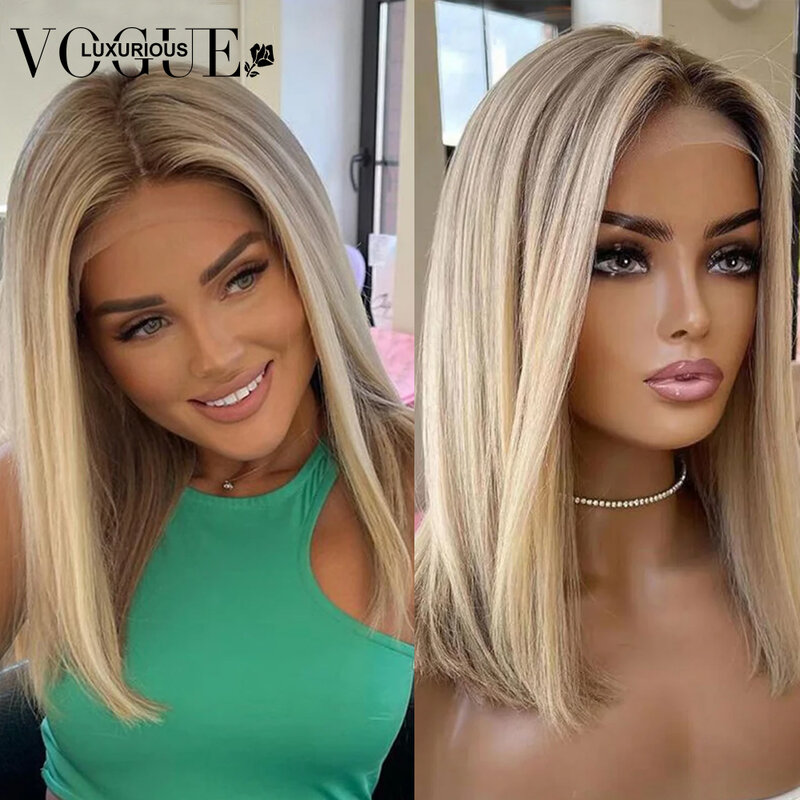 Highlight 13X4 Transparent Lace Human Hair Front Wigs Frontal Straight Ash Blonde Colored Brazilian Remy On Sale Wig Glueless