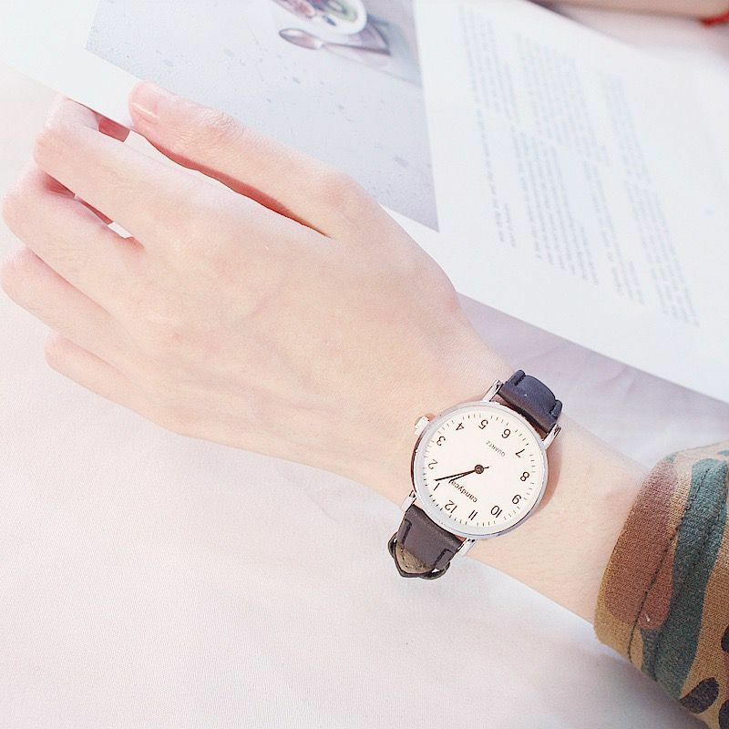 Fashionable casual ladies high quality leather strap quartz stainless steel dial watch student girl digital minimalist retro clo