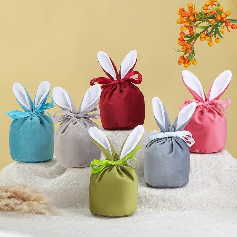 Easter Bunny Rabbit Bags Ears sacchetto di velluto sacchetto regalo scatola di imballaggio di caramelle decorazione di pasqua della festa nuziale
