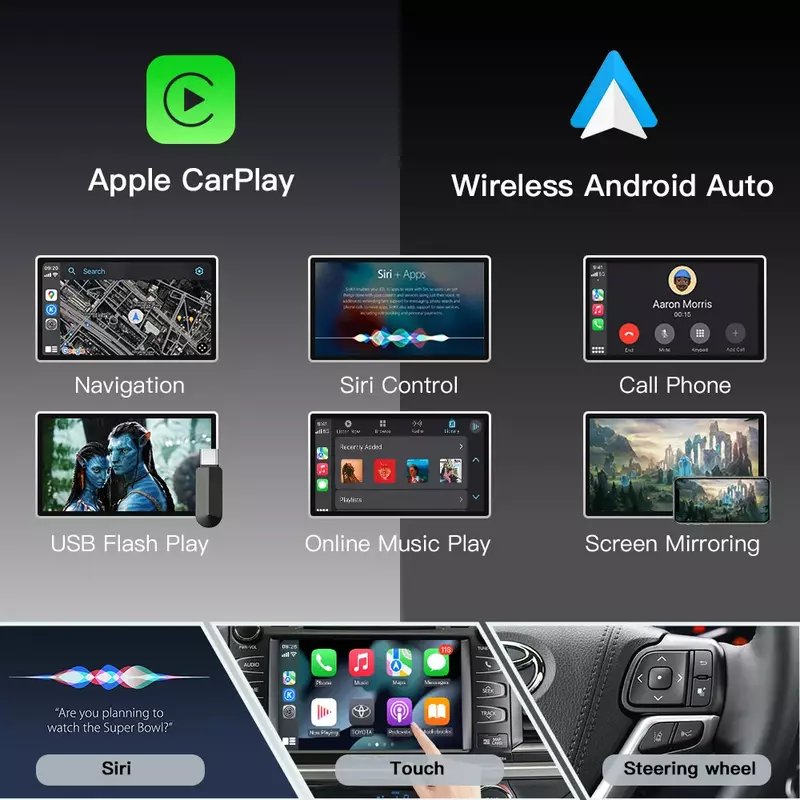 Carplay sem fio Android Auto para Toyota, Touch2, Entune2.0, sistema para Toyota Corolla, Camry, Auris, RAV4, Prius, Highlander, Car Video