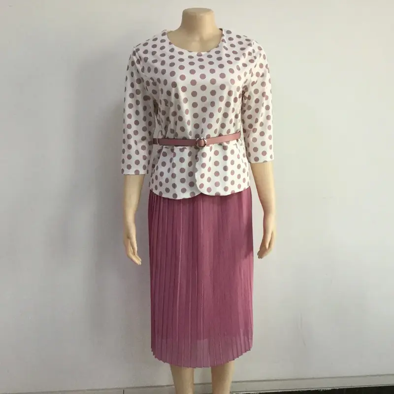 2XL 6XL Large Women's Mom's New Polka Dot Top Pleated Half Dress Two Piece Set Temperament Commuter Style, Please Contact
