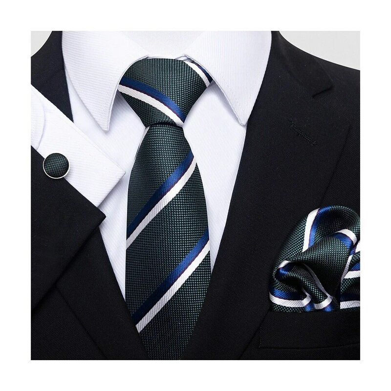 Отличное качество, Прямая поставка, подарок на день рождения, галстук 7,5 см, набор запонок, галстук, галстук, мужской галстук цвета хаки, официальная одежда с геометрическим рисунком