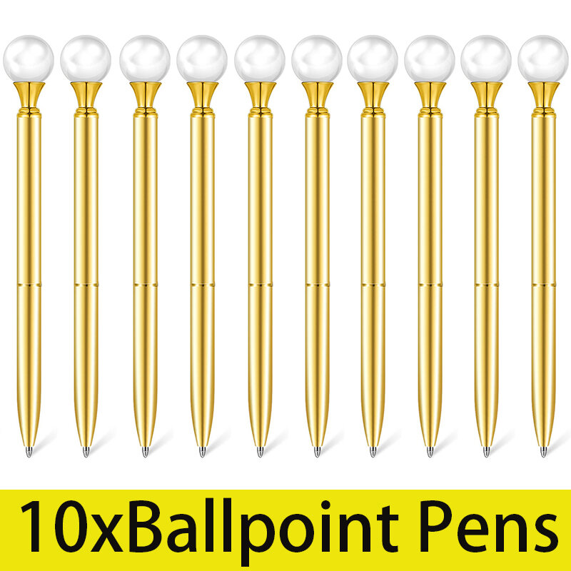 10Pcs Pearl Pen Ballpoint Pens Student School Office Writing Pen Metal Gift Pens