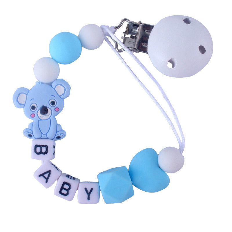 Cadena de chupete antipérdida para bebé, clip de silicona con nombre personalizado, cuentas de letras, soporte para chupete, regalo para masticar, nuevo