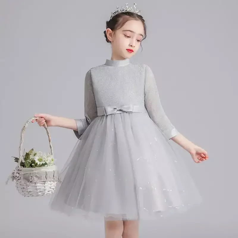 Wiosenna nowa dziewczęca sukienka sukienka na występy spacerowa modna sukienka dziecięca spódnica z długimi rękawami