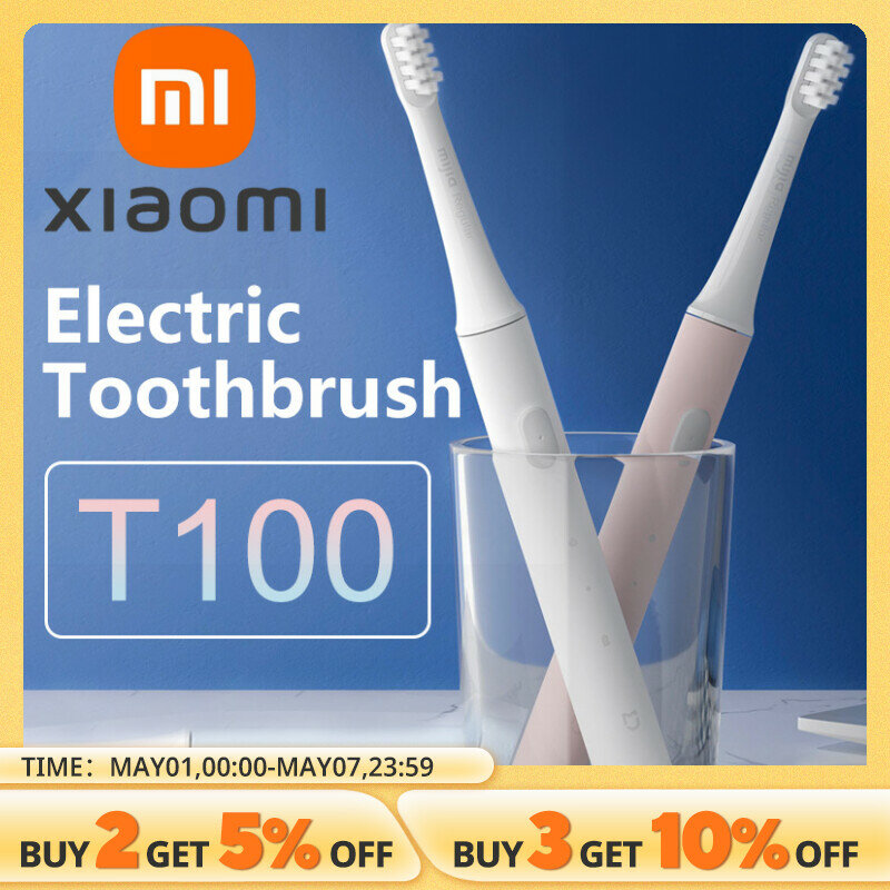 XIAOMI-Mijia T100 Escova de Dentes Elétrica Sônica Mi Smart Escova de Dente Impermeável IPX7 USB Recarregável para Escova de Branqueamento dos Dentes