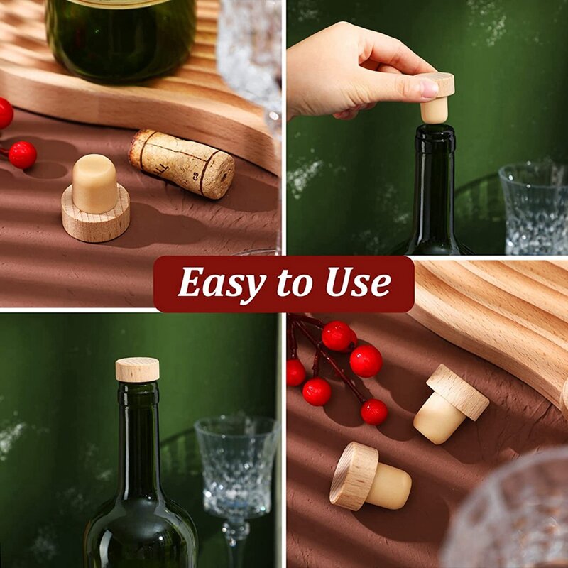 Tapones de corcho en forma de T para botellas de vino, tapón de vino reutilizable, tapones de vino de madera y goma