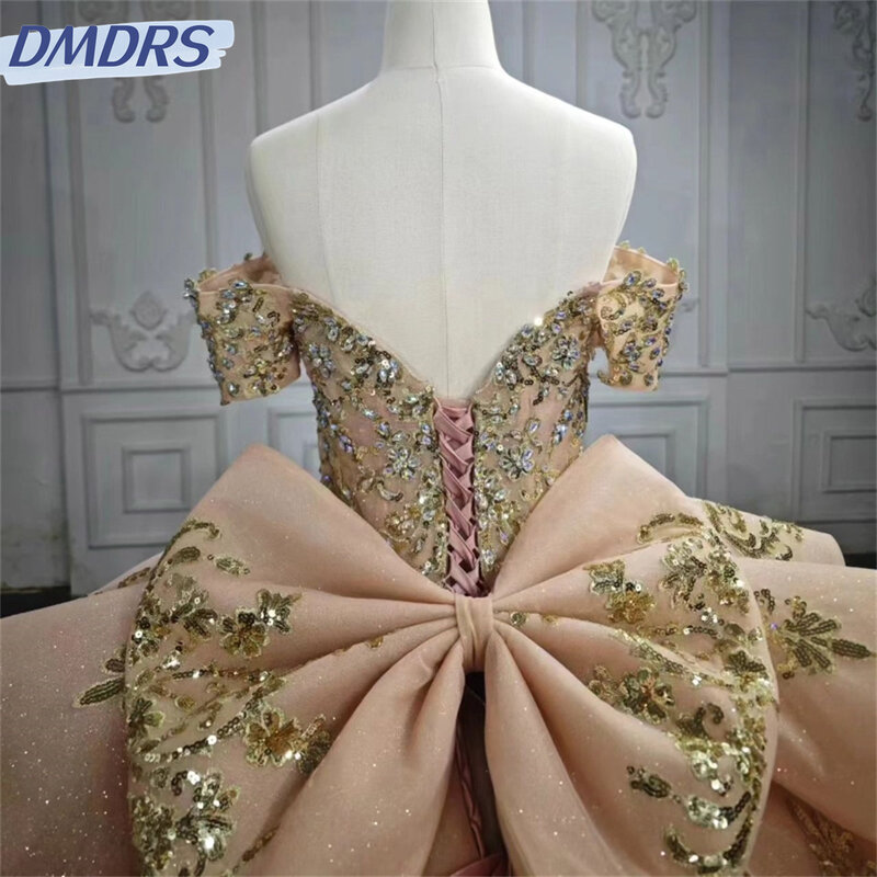 Romantische träger lose Quince anera Kleid Party kleid elegante 3D-Applikation Prinzessin Perlen Kristall von der Schulter für 16 Jahre
