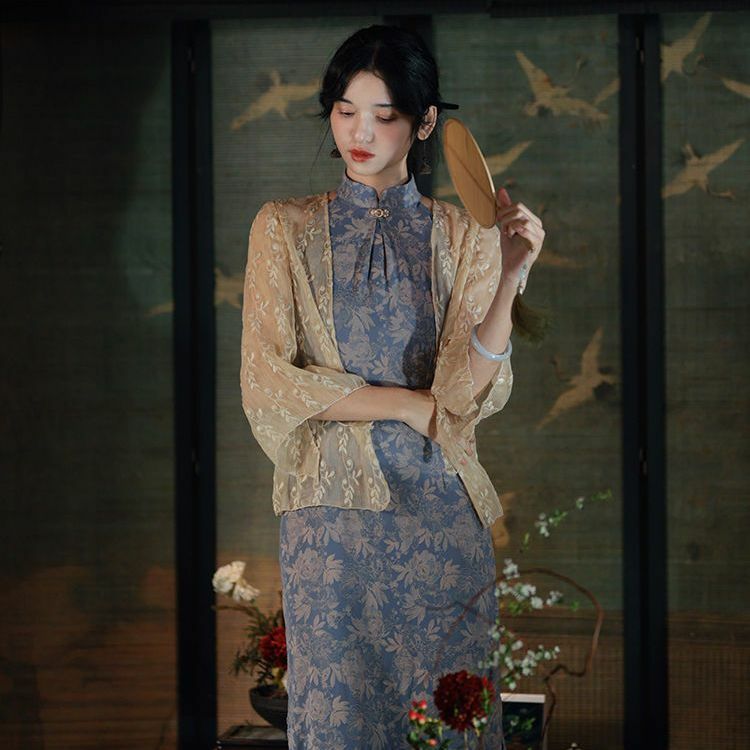 Vestido vintage hanfu qipao estilo chinês para mulheres, cheongsam elegante sem mangas, vestido casual diário, novo