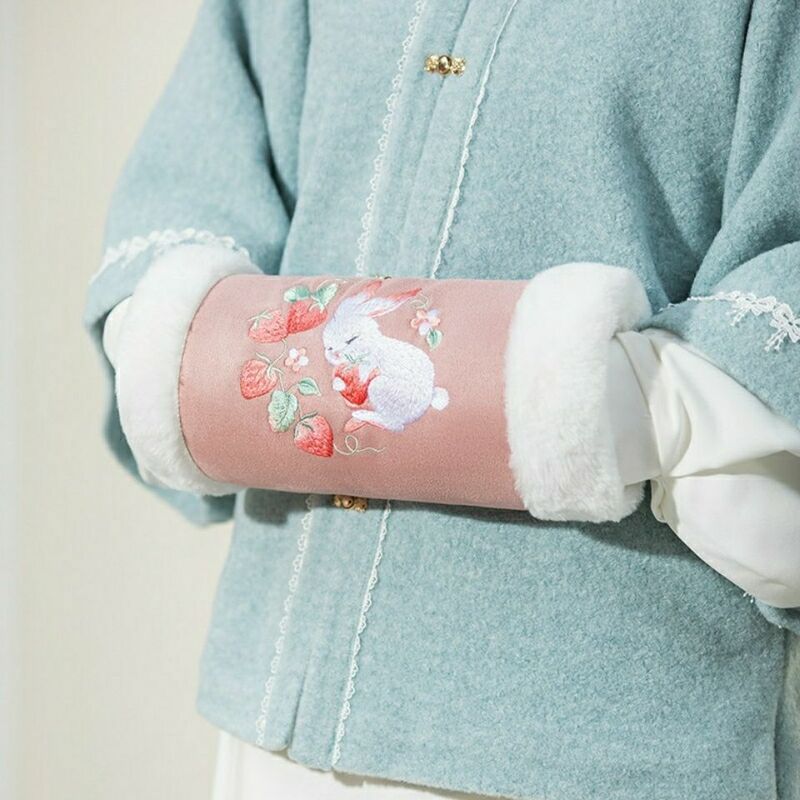 Hanfu-Couvre-mains multicolore avec broderie chinoise, lapin et renard, chauffe-mains, automne et hiver