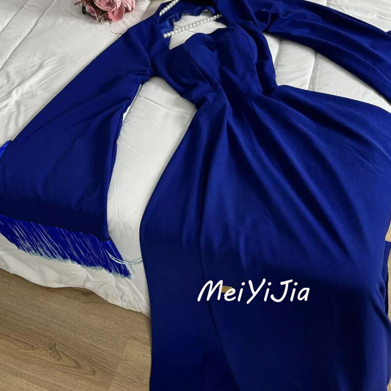 Meiyijia Abendkleid Saudi Quaste quadratischen Ausschnitt Perlen Satin A-Linie Arabien sexy Abend Geburtstag Club Outfits Sommer