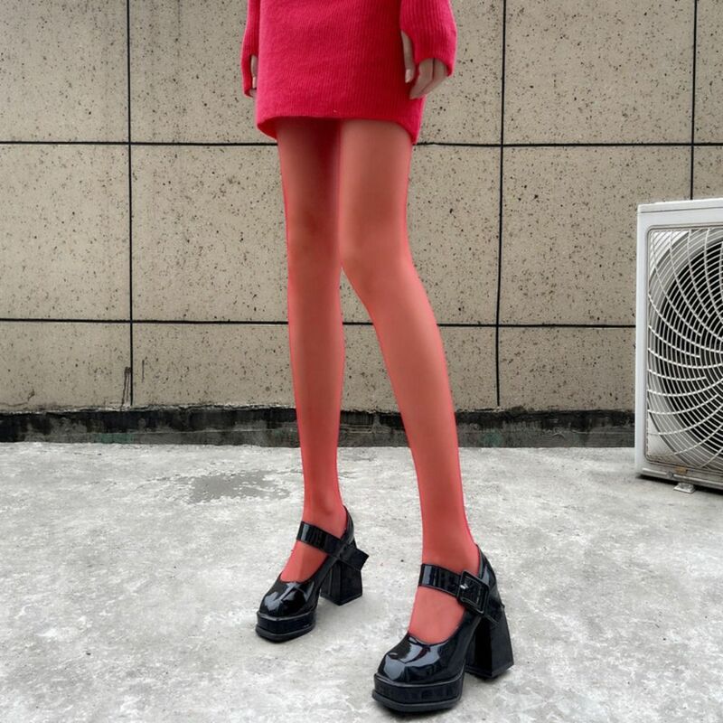 Meia-calça elástica sem costura para mulheres, meias antigancho, leggings de cintura alta, calças justas vermelhas, primavera