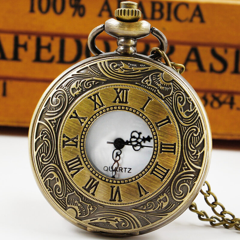 Reloj de bolsillo Vintage Unisex para hombre y mujer, pulsera con número romano, de cuarzo Steampunk, con hueco, colgante