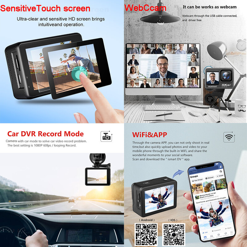 Мобильная камера G9Pro 4K 60FPS 24MP 2.0 Touch LCD EIS двухэкранный Wi - Fi 170D Меньшее искажение водонепроницаемый пульт дистанционного управления 4X Zoom Go Sports Pro камера