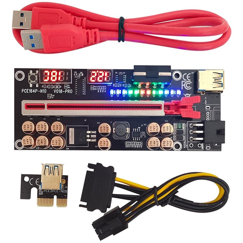 VER018 PRO tarjeta elevadora PCI-E, Cable USB 3,0 018 PLUS PCI Express 1X a 16X, adaptador extensor PCIe para minería BTC (rojo)