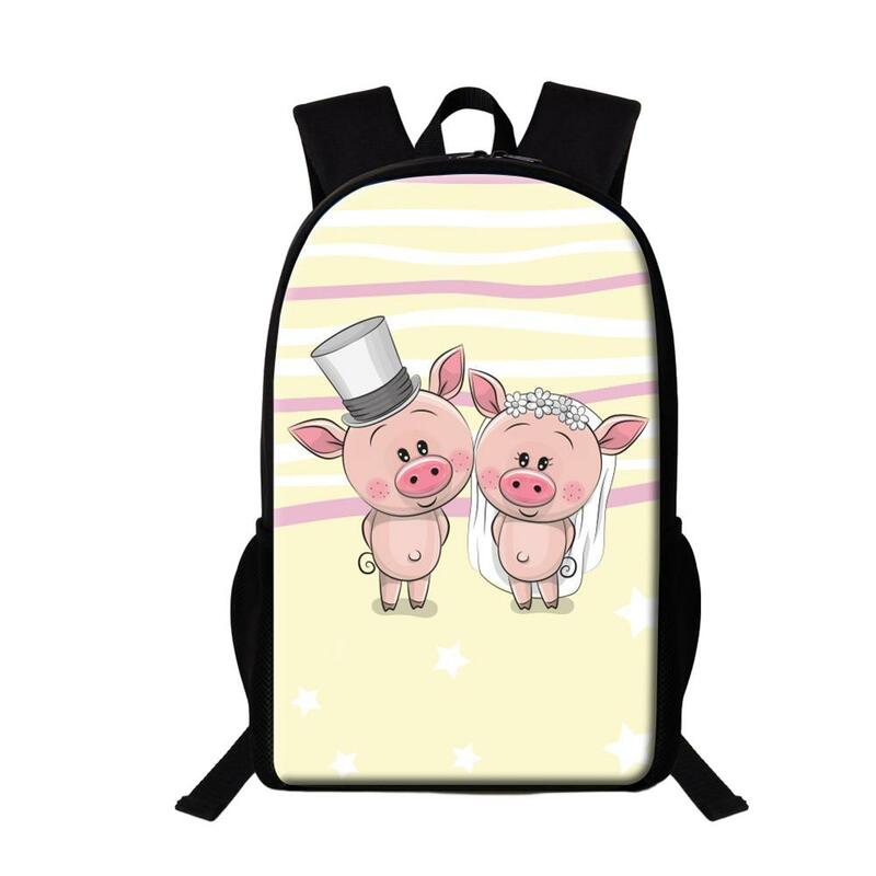 学生のための軽量バックパック、子供のためのキツネ柄のブックバッグ、漫画の動物のバッグ、フクロウ、クマ、豚、多機能バッグ