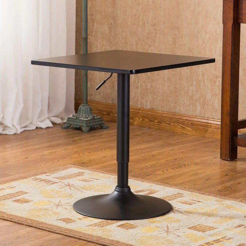 사각 목재 및 금속 바 테이블, 높이 조절 가능, 블랙 비스트로 주방 펍 테이블