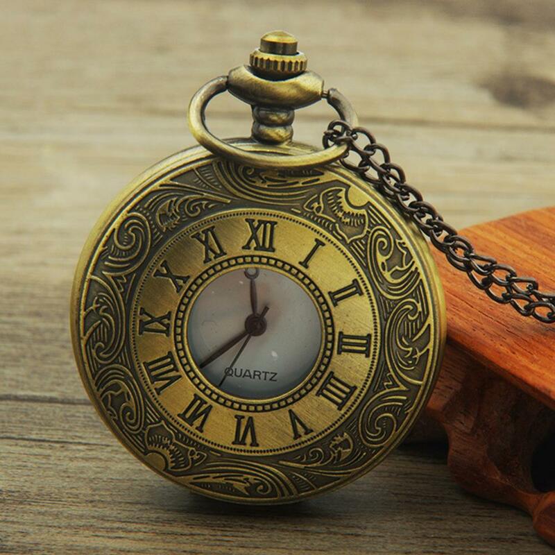 Jam tangan saku Quartz Dial bulat berongga uniseks Vintage tampilan ganda dengan jam tangan rantai hadiah jam hadiah perhiasan