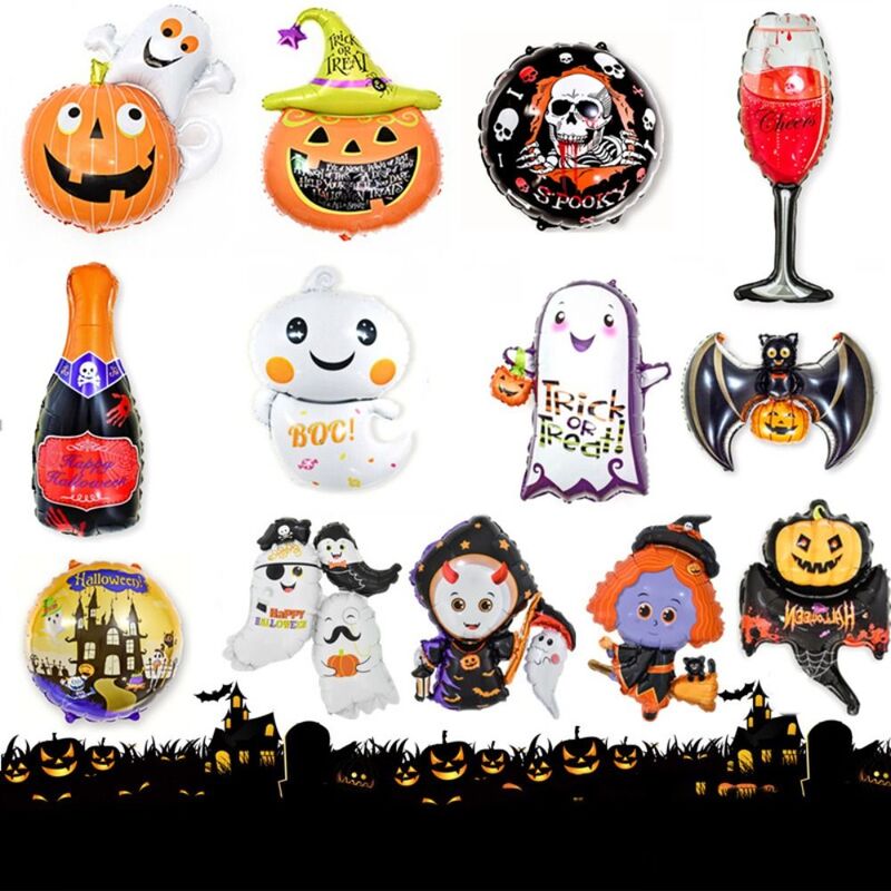Globos de Halloween con temática de calabaza, fantasma, murciélago, autosellado, murciélago, Calavera, araña