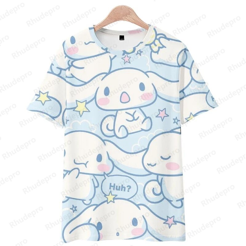 2024 nowa odzież dziecięca cynamonowa pies cynamonowy Sanrio luźna koszulka z okrągłym dekoltem z krótkim rękawem lato