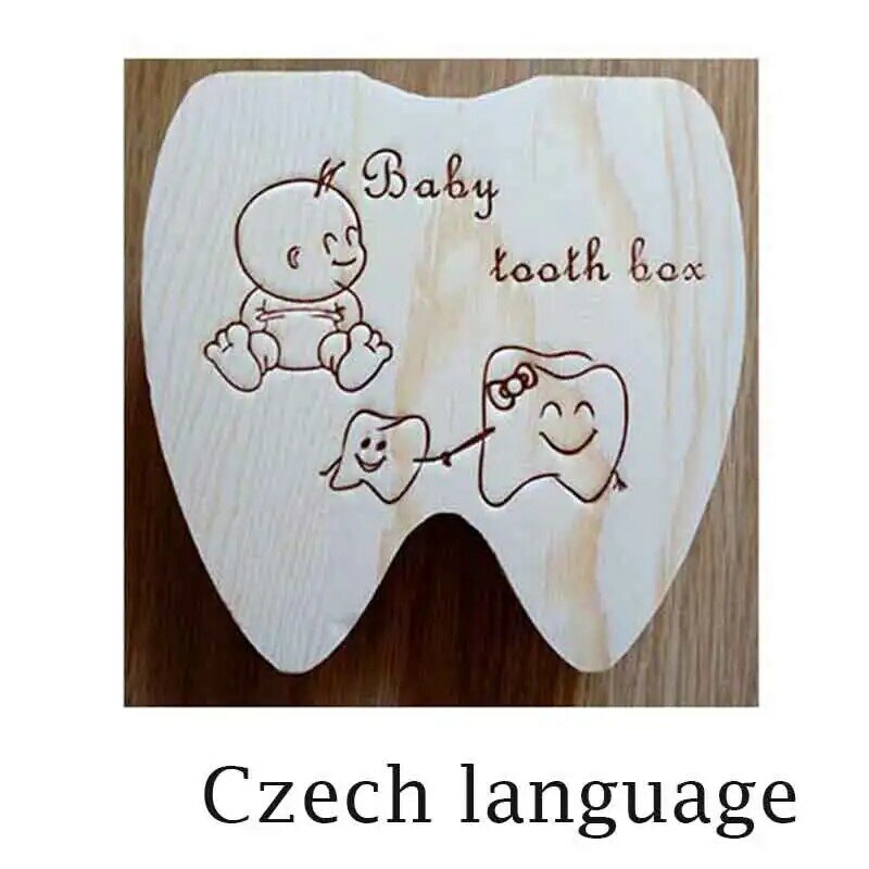 Caja de dientes de leche de madera para niños y niñas, organizador de almacenamiento de dientes de leche, regalo de recuerdos, Polonia/Inglés/holandés/ruso/francés/italiano