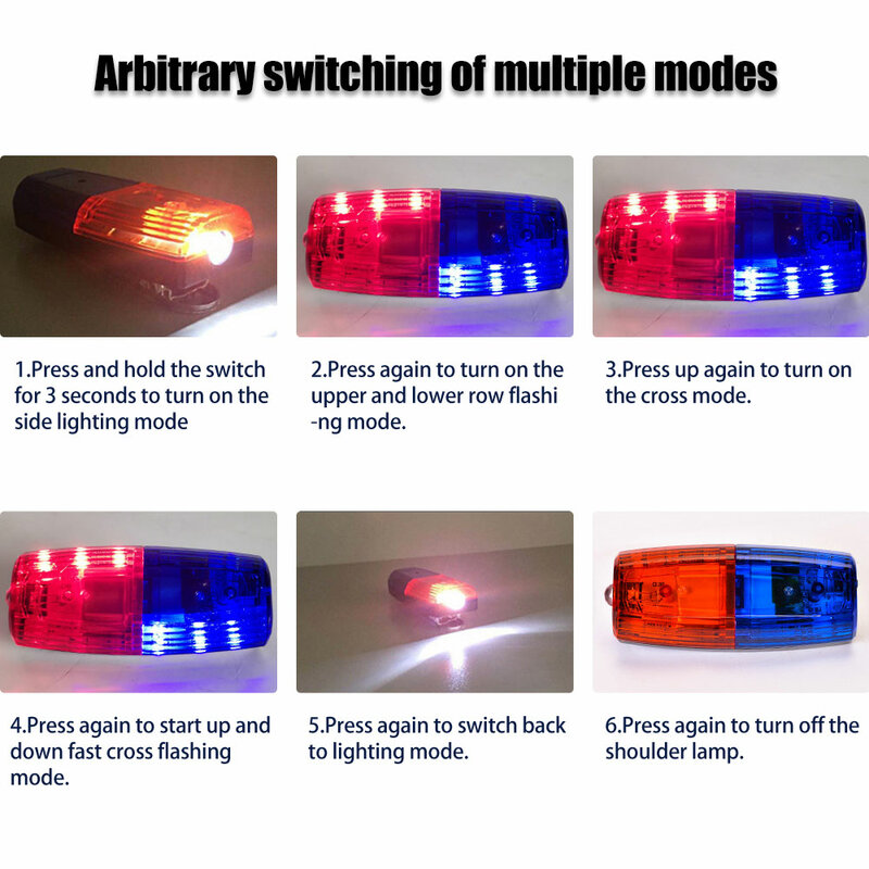 أحمر وأزرق ضوء ستروب شرطة ، أضواء تحذير ، مصباح يدوي USB قابل لإعادة الشحن ، مشبك كتف ، وامض للسيارة ، دراجات نارية ، دراجة