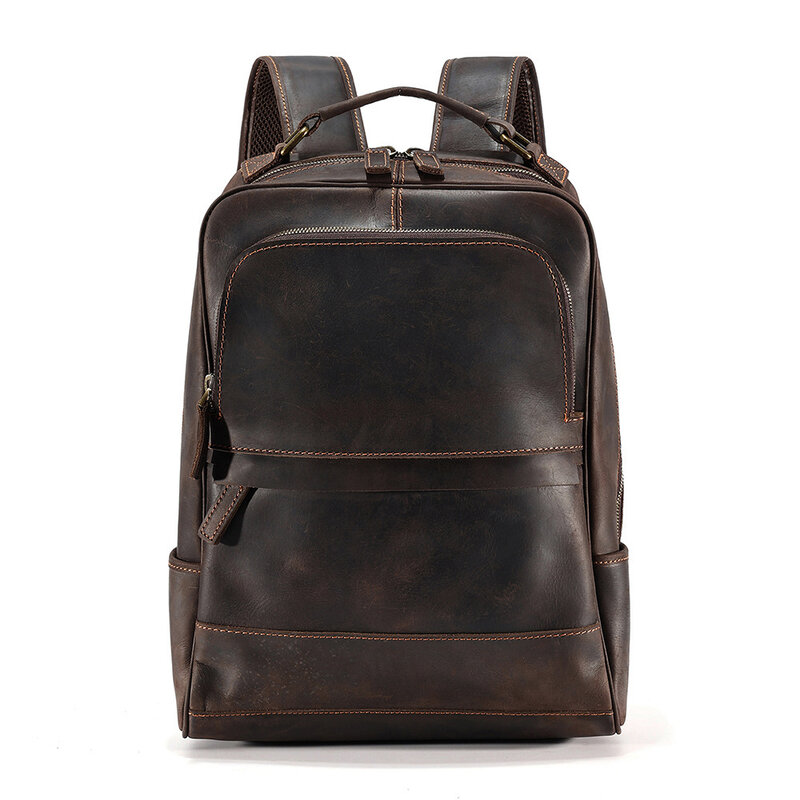 Винтажный кожаный мужской рюкзак Crazy Horse для ноутбука 15,6 дюйма, рюкзак, школьная сумка из воловьей кожи, повседневный рюкзак, дорожный рюкзак