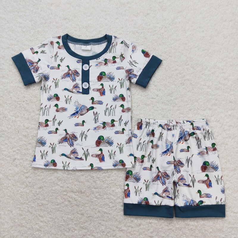 Baby Boy e Girl Ducks Outfit, camisas de mangas curtas, conjunto de pijamas infantis, shorts de verão infantil, pijama de duas peças, atacado