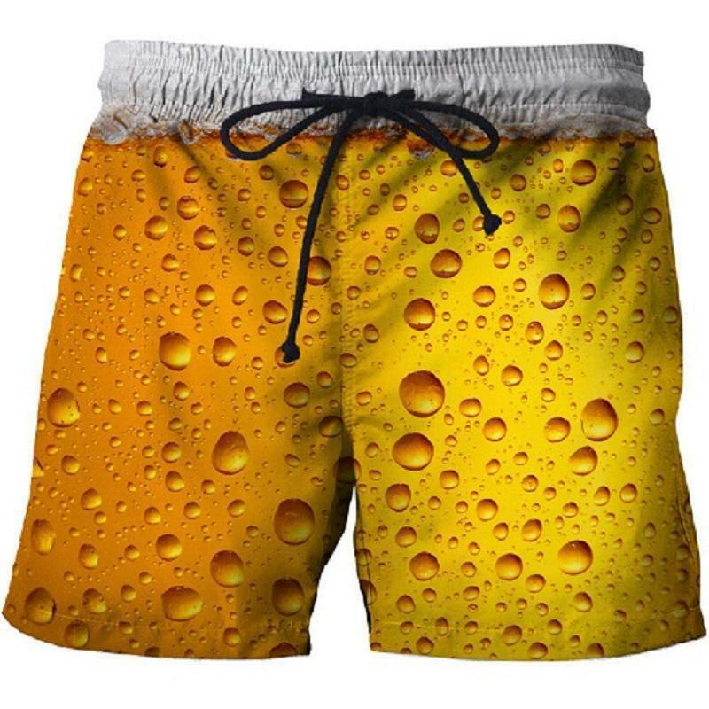 Pantalones cortos con estampado 3D de cerveza para hombre, bañador informal para playa, Surf, bañador de vacaciones Hawaiano, pantalones cortos de hielo