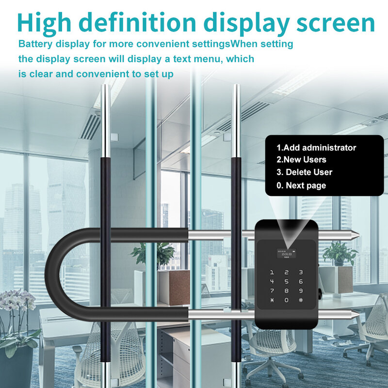 High Quality Smart Biometric Fingerprint Lock with Bluetooth HAHA App U Shape Lock for Office Glass Door Electronic Digital Lock