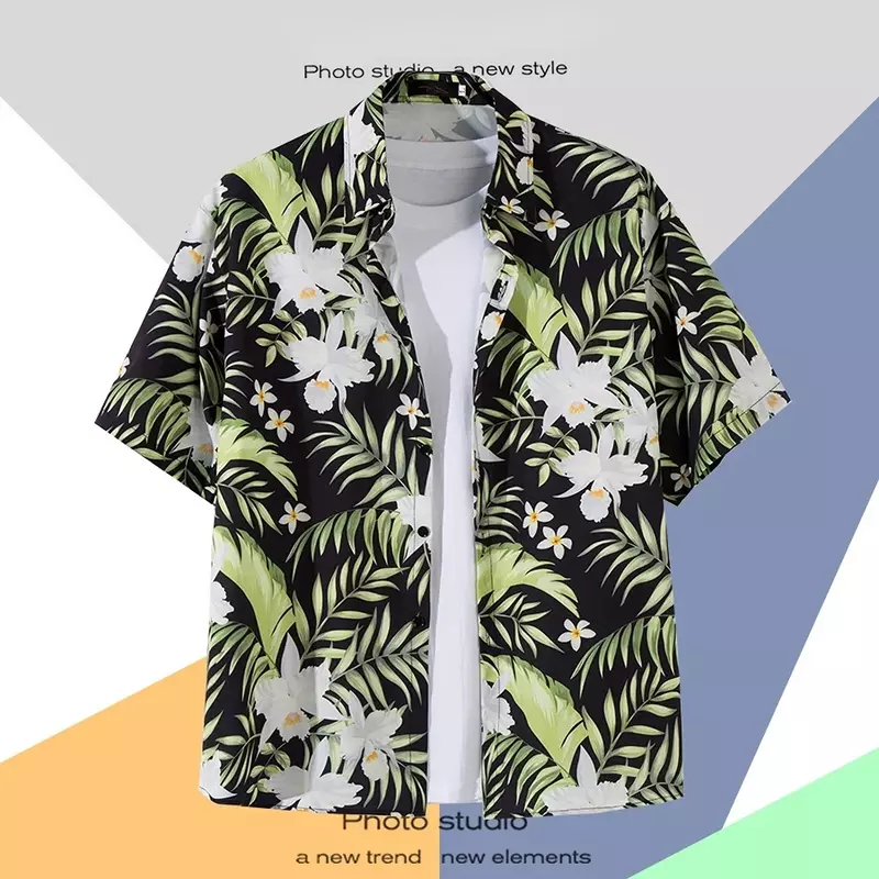 Мужская Уличная мода, летняя повседневная рубашка, гавайский мультяшный принт, повседневные свободные рубашки, пляжные свободные топы с коротким рукавом