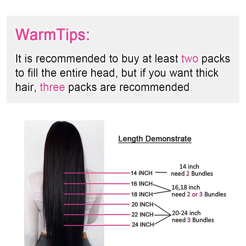 Ekstensi rambut lurus Clip In rambut manusia rambut Virgin Brasil ekstensi rambut hitam alami kepala penuh untuk WANITA HITAM 26 inci