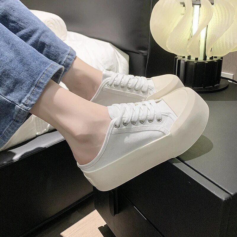 Women Thick Bottom Sneakers Flat Shoes Woman Black White Casual lace up Jogging Shoes Platform Mary Jane Sports Run Shoe Mujer