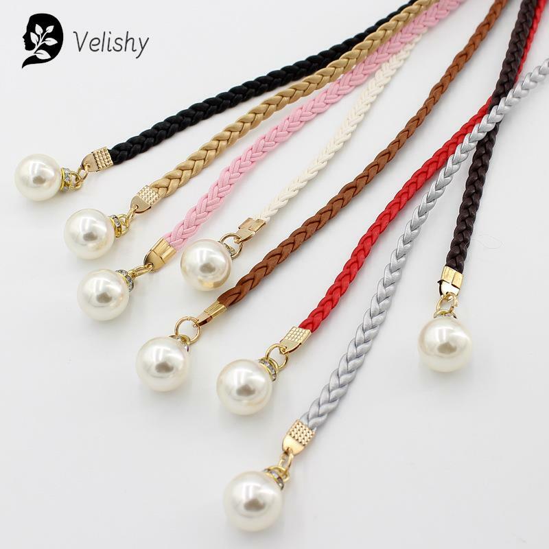 Kreative dünne Pu Gürtel simuliert Perle elastische Hüftgurte Frauen Kleid Rock Dekoration Geschenk Frauen Gürtel