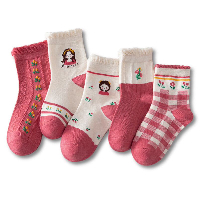 5 pares de calcetines de algodón para niños y niñas de 1 a 14 años, bonitos dibujos animados, Moda de Primavera