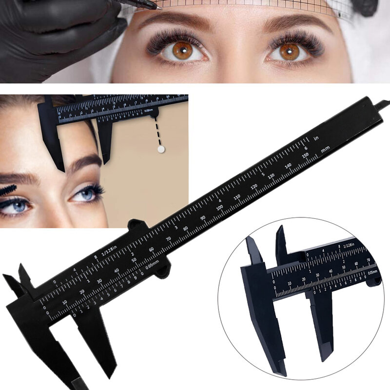 Regla de medición de cejas, calibrador Vernier de 150mm, regla de plástico de doble escala para tatuaje de cejas, herramienta de maquillaje