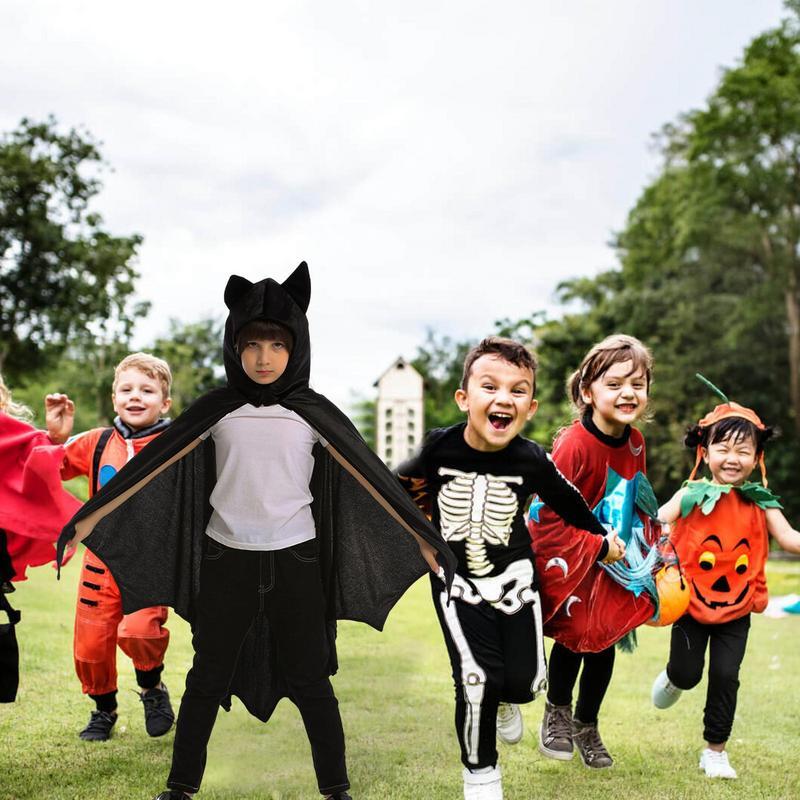 할로윈 박쥐 망토 절묘한 히어로 드레스 업, 검은 망토 날개, 후드 케이프, 어린이 박쥐 뱀파이어 날개