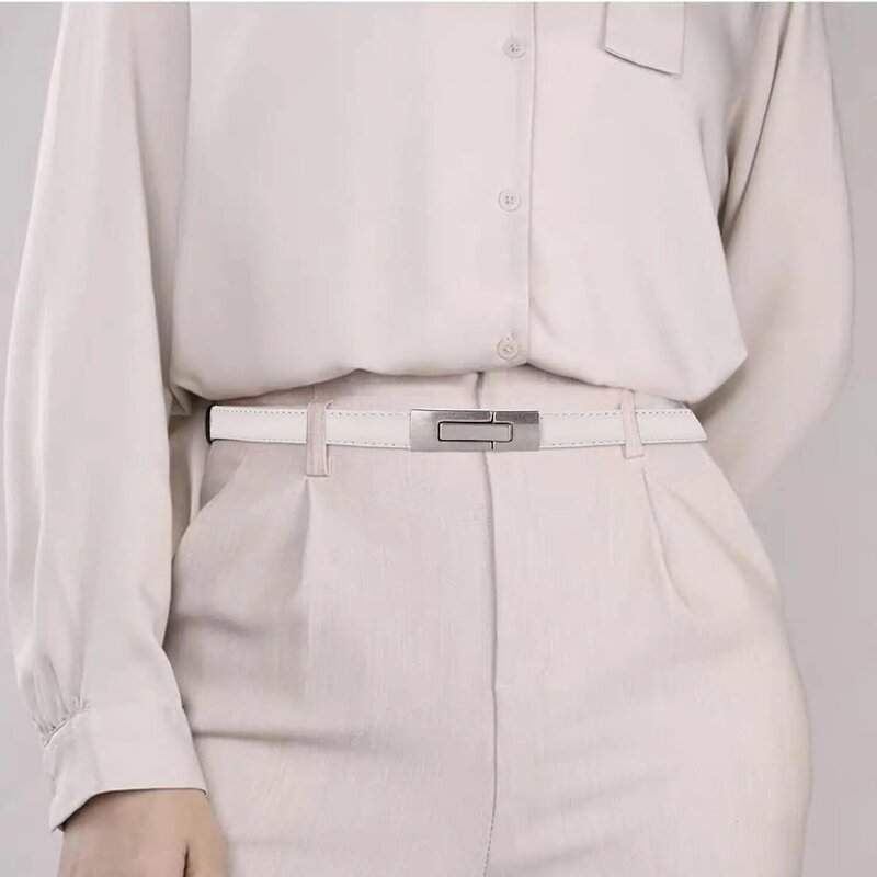 Damen Skinny Echt leder Slim Gürtel verstellbar Gold Silber Farbe Legierung Schnalle Hüftgurte für Kleid