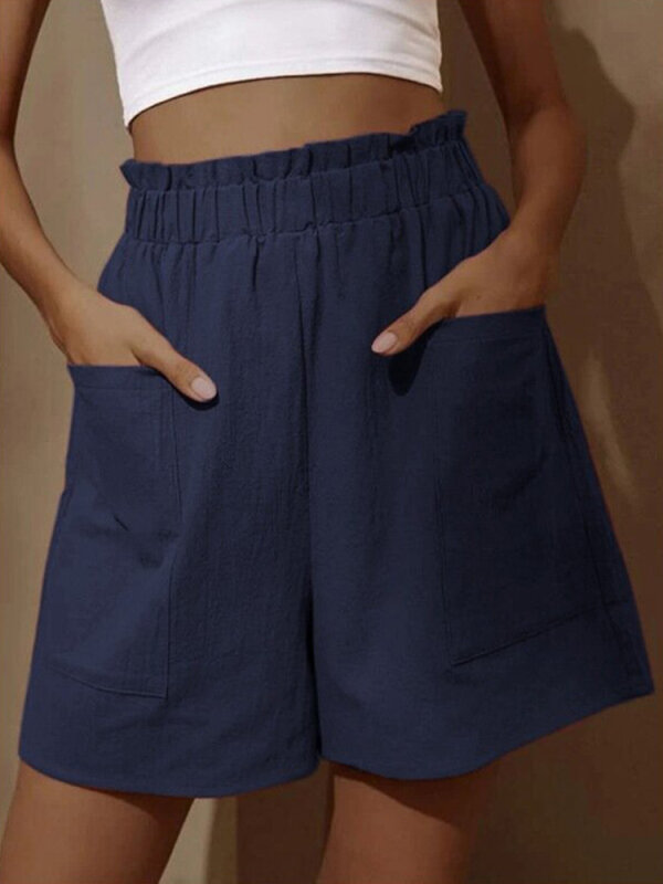Pantalones cortos informales para mujer, shorts holgados de talla grande, color sólido, cintura alta, pierna ancha, novedad de verano