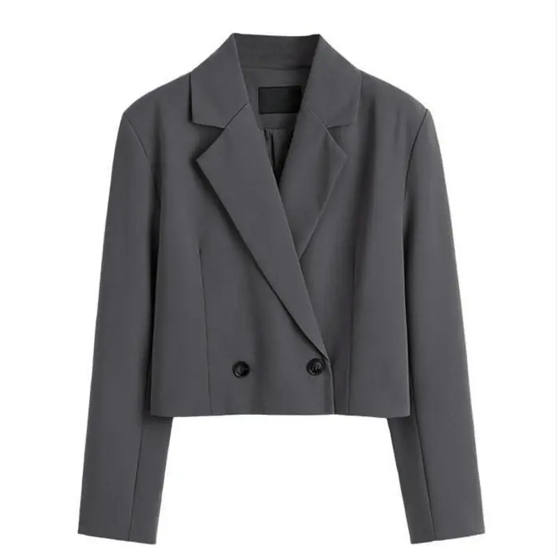 Moor666-Blazer court élégant pour femme, veste à double boutonnage, manches longues, col cranté, décontracté, vintage, solide, document, mode