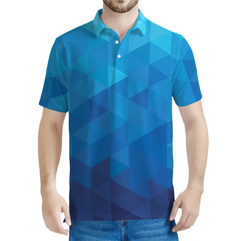 Polo con estampado geométrico en 3D para hombre y mujer, camiseta de manga corta de gran tamaño, informal, con solapa de calle