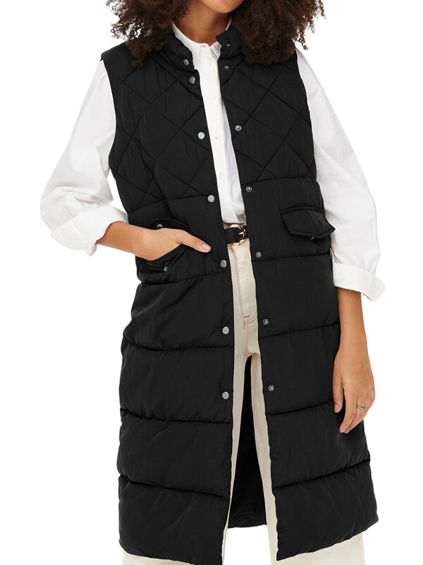 Chaleco acolchado para mujer, chaqueta de plumón cálida de Color sólido, cárdigan con botones, ropa de calle de invierno