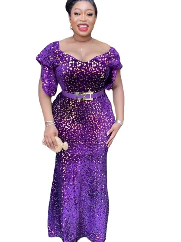 Eleganti abiti africani per le donne Plus Size abito lungo da sera con paillettes 2024 nuovo abbigliamento africano