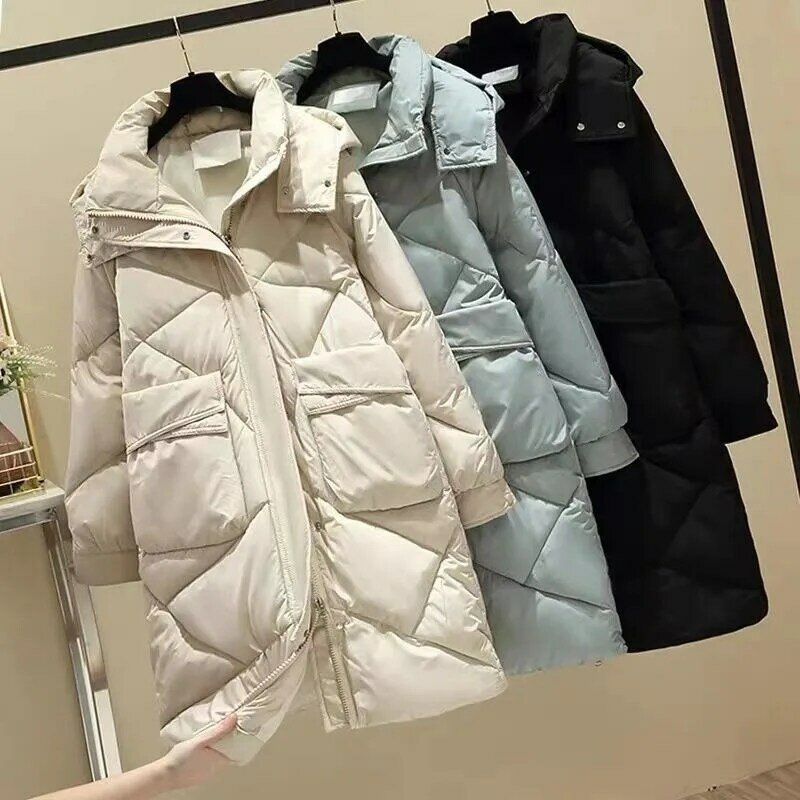 2023 nowa damska puchowy płaszcz bawełniany kurtka zimowa damska koreańska wersja luźna Parka średniej długości odzież wierzchnia gruba płaszcz z kapturem