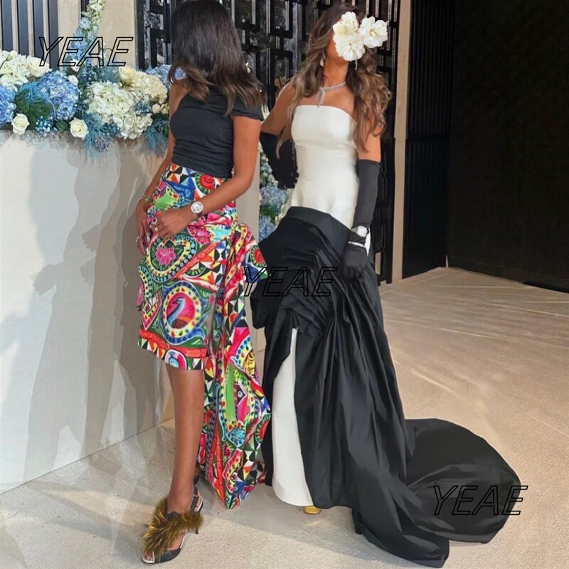 Santorini Vestidos De Gala Mujer Strapless Zipper Back Prom Dresses Contrast Color Saudi Arabia Women Wear Evening Party Dress
