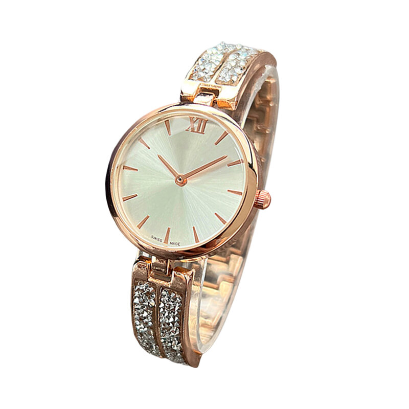 라운드 다이얼 다이아몬드 팔찌 스트랩 쿼츠 손목 시계, 여자 친구 생일 선물, 패션