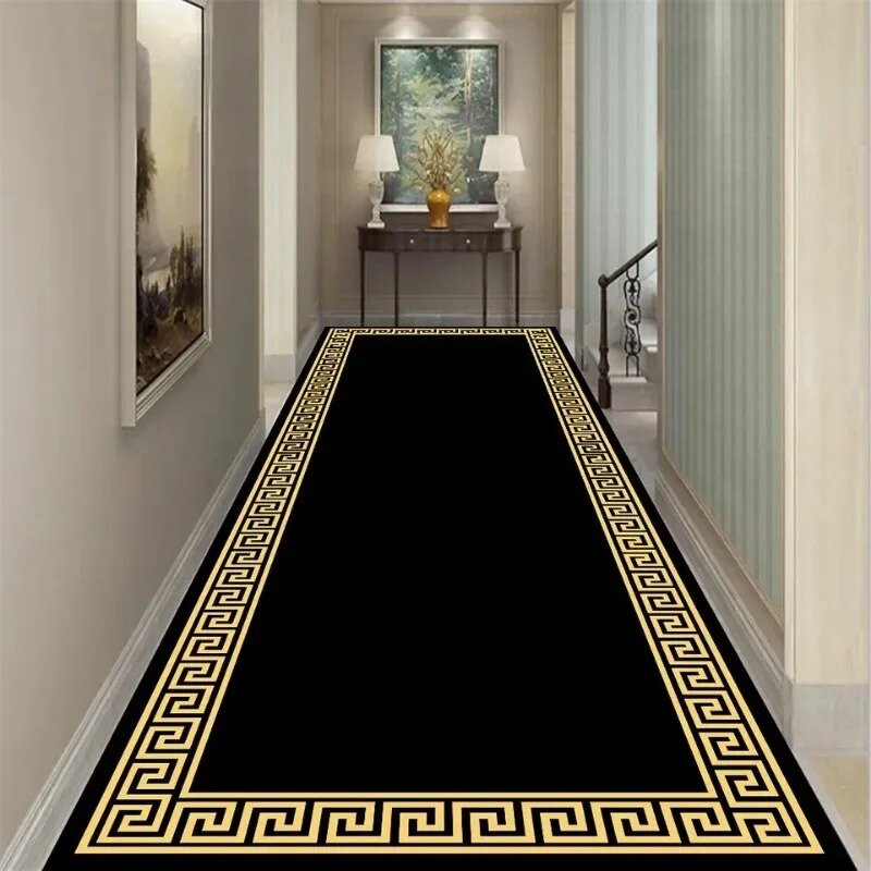 European Style Luxury Long Corridor Carpet Black Easy Cleaning Stairway Carpet Modern Decoration Passageway Carpets Customizable