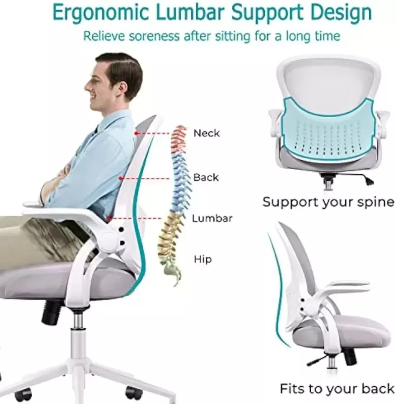 Home Office Chair, Mid Back Mesh Computer Chair, Ergonomic Desk Chair, Height Adjustable Rolling Swivel Task Chair with Flip-up