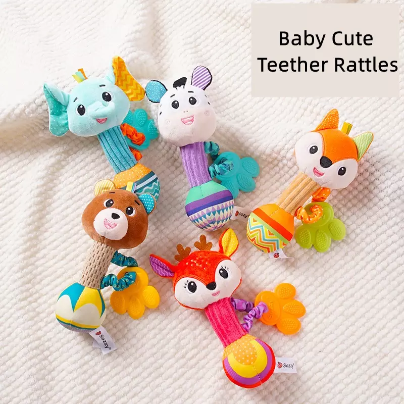 Infant Rattles Cute Early Education Hand Bells Animals Teether Baby Rings Toys Toddler Bed Stroller Hanging Rattle Elephant Doll