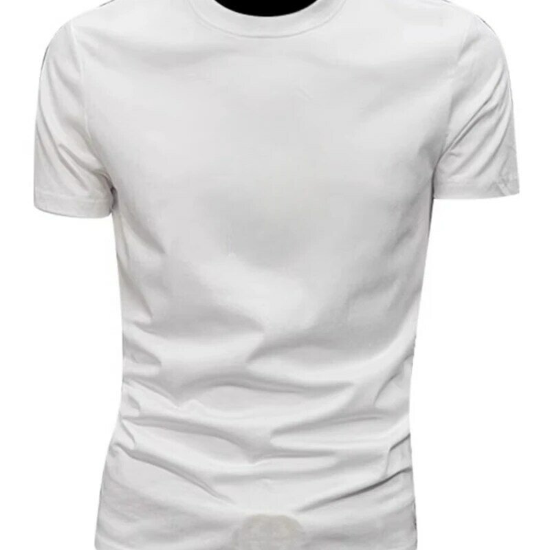 Camiseta de manga curta minimalista masculina, slim fit, gola redonda, respirável, europeia e americana, 5367, 2024